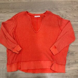 We The Free Vibrant Orange V-Neck Sweater